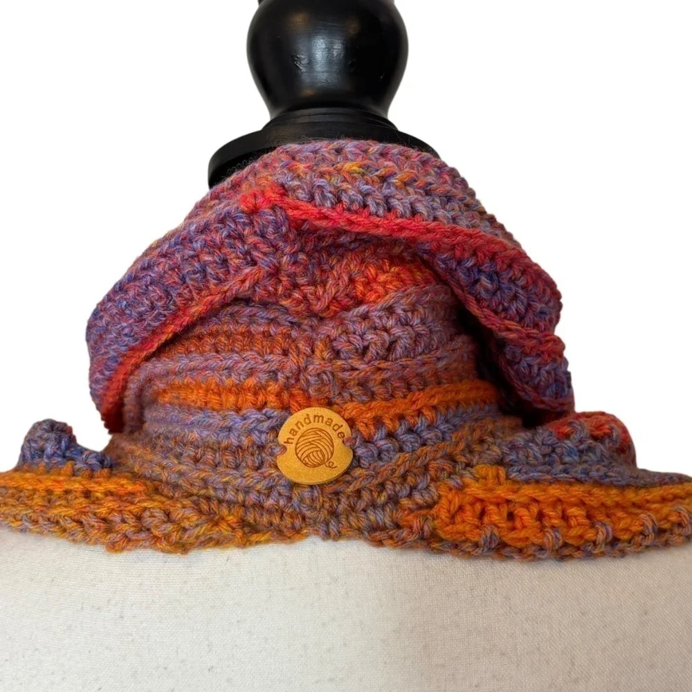 Handcrafted Crochet Cowl Neck Scarf‎ With Fringe New Handmade by Seller Knit
